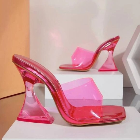 . Shoes - Clear Strap open toe Sculptural acrylic heels Pink